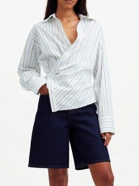 Madewell Striped Wrap Front Button-Down Top Shirt Size 10